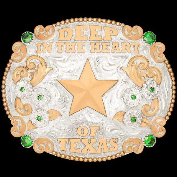 TEXAS, "The stars at night, are big and bright....." This Texan inspired custom belt buckle is built on a hand engraved base, finished with sterling sil